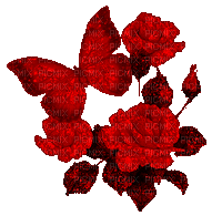 Red Rose & Butterfly - Free animated GIF