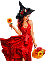 Woman.Witch.Flowers.Halloween.Red - png gratis