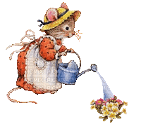 Animated Garden Mouse Watering Flowers - GIF animasi gratis