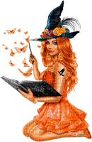 Woman.Witch.Butterflies.Halloween.Orange.Black - png gratis