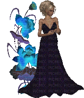 femme avec fleur - Безплатен анимиран GIF