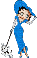 BETTY BOOP IN BLUE WALKING HER DOG - Free animated GIF