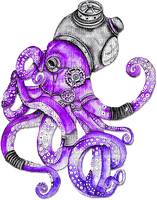 soave deco steampunk octopus black white purple - Free PNG