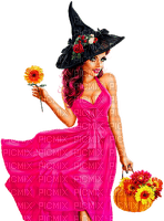 Woman.Witch.Flowers.Halloween.Pink - gratis png
