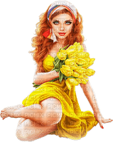 soave woman spring flowers tulips fashion yellow - png gratis
