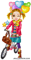 Pixel doll with bike - Free animated GIF