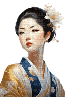 asian woman blue gold flower - δωρεάν png