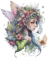 fantasy pastel fairy painting flower butterfly - PNG gratuit