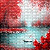 kikkapink autumn background swan lake - GIF animasi gratis