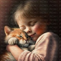 girl with cat - kostenlos png