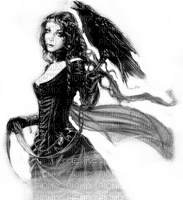 Y.A.M._Gothic woman raven black-white - png gratis