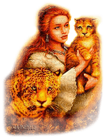 Y.A.M._Fantasy woman girl leopards - Free PNG