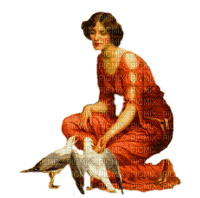 dama con gaviotas vintage rojo beige dubravka4 - бесплатно png