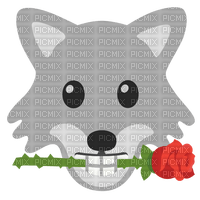 emojikitchen wolf holding rose - PNG gratuit