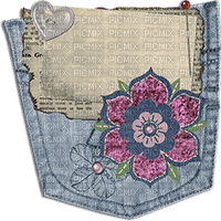 soave deco jeans denim pocket  flowers blue pink - δωρεάν png