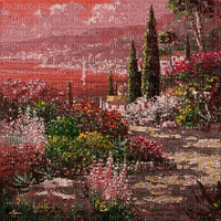 fondo paisaje  flores mar rojo gif dubravka4 - GIF animado grátis