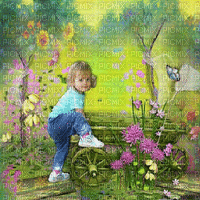 enfant êtê jardin  child summer garden - GIF animé gratuit