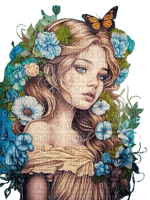 fantasy girl blue brown flowers - ücretsiz png