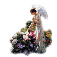 femme jardin fleur woman garden flowers - PNG gratuit
