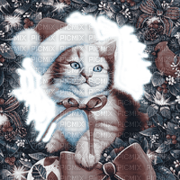 Y.A.M._New year Christmas cat Sepia - gratis png