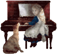 Little Girl Playing Piano Dog - GIF เคลื่อนไหวฟรี