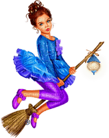 Girl.Witch.Child.Broom.Halloween.Purple.Blue - png grátis