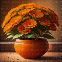 Orange Flowers in a Pot - Free PNG