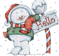 text hello snowman gif blue snowflakes winter - GIF animate gratis
