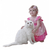 Petite fille et chat blanc - png grátis