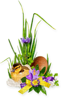 Easter.Cluster.Duck.Eggs.Grass.Flowers.Bow - безплатен png