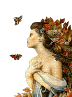 autumn fantasy woman leaves butterflies - Free PNG