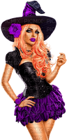 Woman.Witch.Halloween.Black.Purple - png gratuito