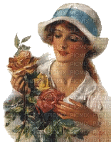vintage girl roses flowers - Darmowy animowany GIF