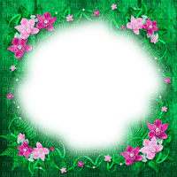 Flowers.Frame.Pink.Green - By KittyKatLuv65 - 免费PNG