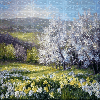 fondo campo arboles flores gif dubravka4 - GIF animé gratuit