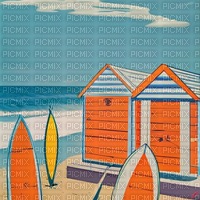 Beach with Huts & Surfboards - Free PNG