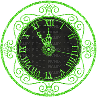 New Years.Clock.Black.Green - png gratis