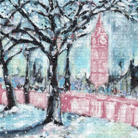 Pastel Blue & Pink Snowfall in London - GIF animasi gratis