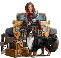 Woman, car, dog. Leila - zadarmo png