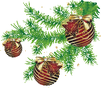 pine tree branch with christmas balls