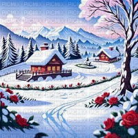 Winter Landscape with SOME Roses - PNG gratuit