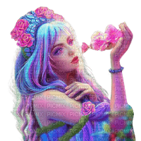 Женщина с цветком - ücretsiz png