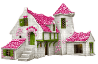 fantasy pink green house cottage - darmowe png