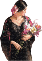 Mujer con ramo de flores - png ฟรี