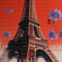 Red Eiffel Tower with Blue Flowers - png gratis