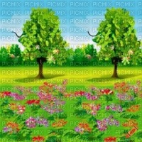 Two Trees in a Colorful Garden - png ฟรี