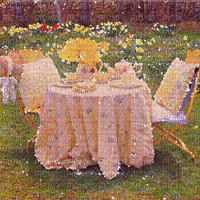 kikkapink background garden table painting gif - 無料のアニメーション GIF
