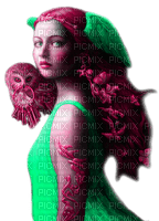Woman.Owl.Fantasy.Green.Pink - KittyKatLuv65 - Free PNG