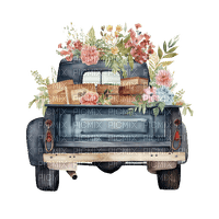 Floral Vintage Truck - Free PNG