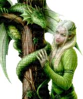 Woman Elf and Dragon Fantasy - GIF animé gratuit
